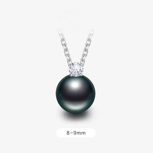 DL 1998 Fat Donglai same style Tahitian pearl pendant 8-11mm sea water perfect round black necklace silver single 8-9mm black/silver