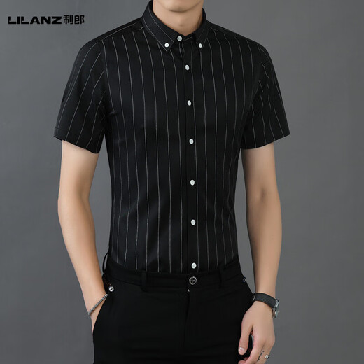 Lilang Summer Men Summer de alta calidad Tendencia de negocios casuales de alta calidad Camisa de manga corta de rayas delgadas sin rugas