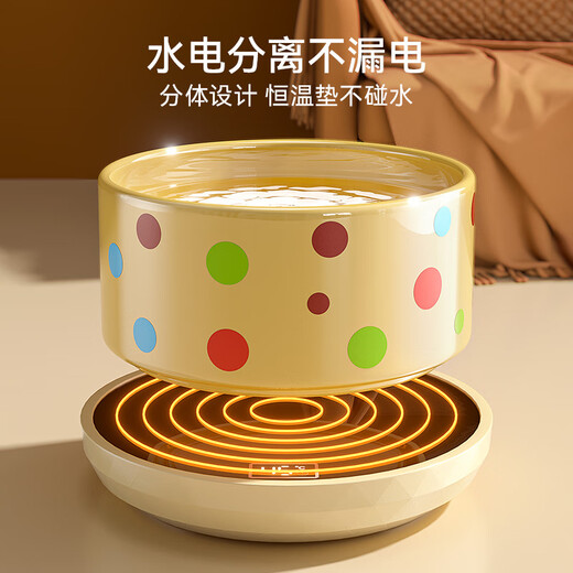 TYZAYR日本恒温猫咪饮水机酸奶机冬季加热罐头喝水碗陶瓷保温喂水饮 奶黄波点350ml陶瓷碗+数显3档恒温垫