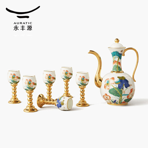 Yongfengyuan Xingfu Heming 8-head/14-head ceramic Chinese white wine glass, jug and wine set, housewarming gift, New Year, 8-head wine set