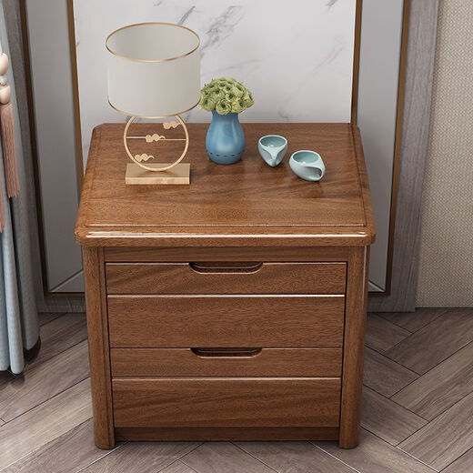 Jingheng walnut solid wood bedside modern Chinese cabinet mini small ultra-narrow bedroom storage bedside storage cabinet walnut color 50cm wide