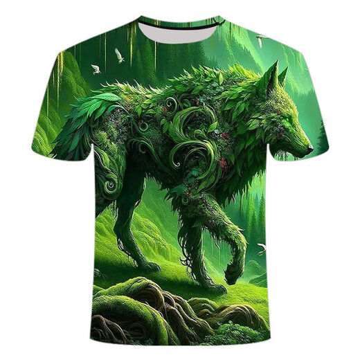 
2024 new animal wolf series 3d printed T-shirts fashionable, versatile, handsome and cool short-sleeved primary and secondary school students TXC6227 XS 70-80Jin [Jin equals 0.5 kg]