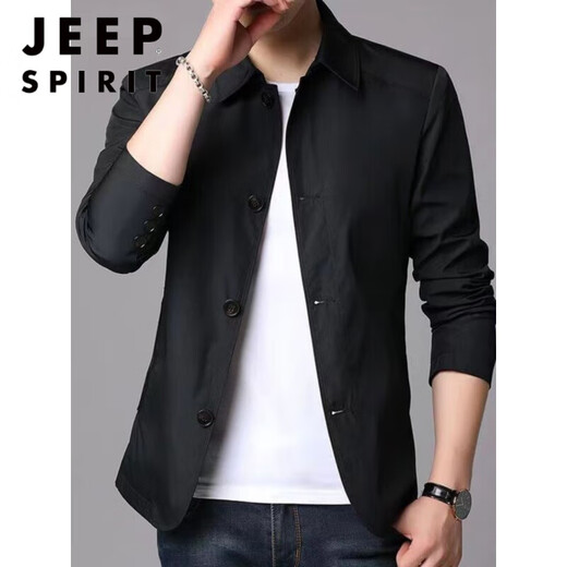 JEEP SPIRIT高端春秋季男士商务夹克西装中青年纯色翻领薄款韩版修身风衣外套 浅灰色  NJ1048 M 【建议98-110斤】