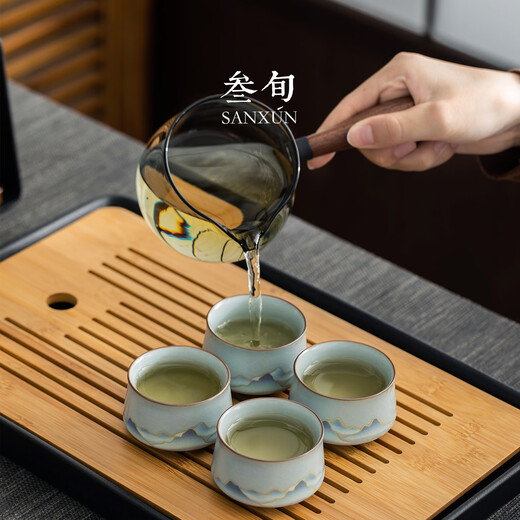 Thirty-year-old Wengan Ru Kiln Xingyun Kung Fu tea set for home office tea making artifact complete set of tea tray gift box for elders Wengan Ru Kiln_Xingyun automatic tea set (Tianqing) + 6 tea cups
