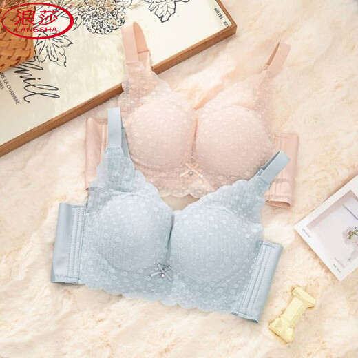 浪莎（LangSha）高档乳胶内衣女无磁中厚小胸聚拢文胸罩竖纹蕾丝纯欲风轻薄内衣女 暖肤色 80B 36/80AB（中厚2c）