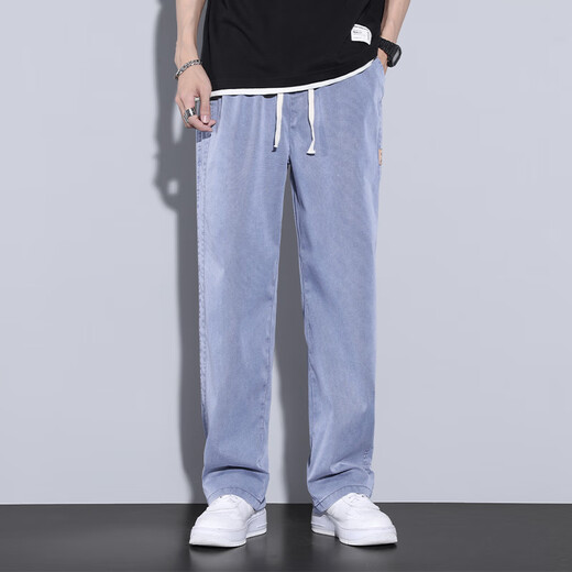 皮尔卡丹（pierre cardin）男士夏季薄款裤子天丝垂顺休闲裤男生新款凉感直筒长男透气阔腿裤 1048黑色 M [推荐90-110斤]