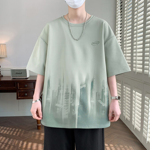 Airmiuu International Brand Gradient Color Short Sleeve T-shirt 2025 Summer New Teenagers Simple Casual Round Neck Five-Part Sleeve K16853 White (Gift Box Packaging) M