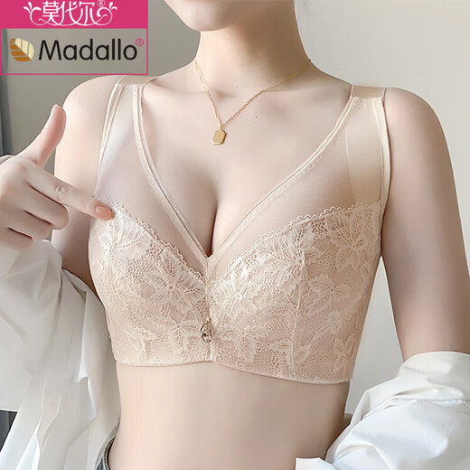 莫代尔收副乳调整型文胸上托防下垂大胸显小全罩杯蕾丝大码薄杯内衣女 绿色（精品礼盒） 情人节礼物 75D