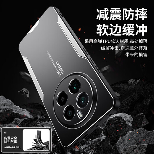 Longhong Realme GT5Pro Case de teléfono móvil Realme GT5PRO Caso protector RMX3888 Metal Aleación de aleación de aluminio Fashion Fashion Men 5G Soft Silicona suave Anti-Fall Case Pinbo [Metal Blade] Realme negro y azul GT5PRO