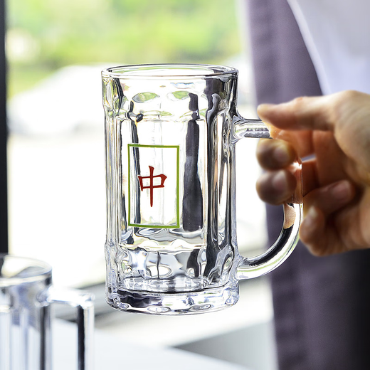 Yonghuan tempered glass cup with handle chess and card room teahouse special mahjong tea cup for home use high temperature resistance and fall resistance beer tempered 380ml tube 15689 total six