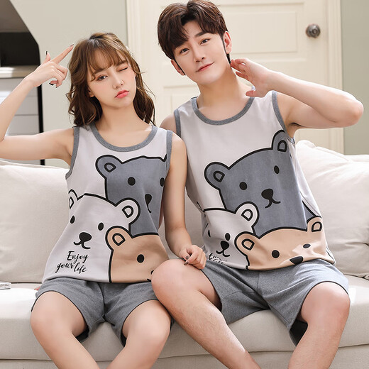 Modal Summer ärmelloses Weste Shorts Paar Pyjama für Frauen Teenager reine Baumwollmänner plus Fett Plus Größe Lose Heimkleidung WJ9856 Ya Weste Cover M Frauen 80-95 Jin [Jin ist gleich 0,5 kg]