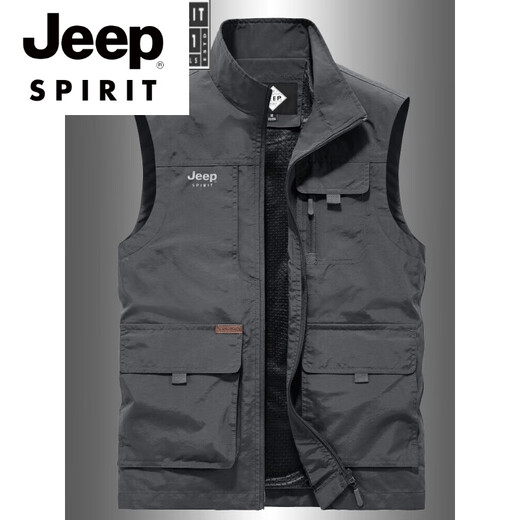 
JEEP SPIRIT high-end brand 2025 spring and autumn vest men multi-pocket middle-aged and elderly photography vest casual fishing workwear horse clip men gray M