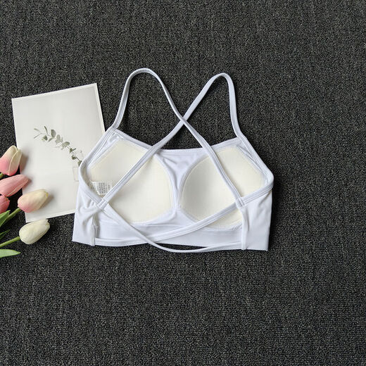 Cross-shoulder strap yoga bra for women with thin straps and beautiful back breathable quick-drying fitness sports bra training Pilates vest removable fantasy powder XL XL