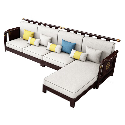 Wenting Yayuan Solid Wood Sofa Living Room New Chinese-style corner Guifei fabric combination Light luxury small apartment furniture 9915 1.35m drawer tea table 9901# [Frame] Cotton linen cover