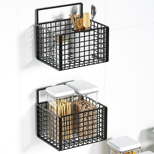 Lin Family Boy Bathroom Storage Rack Toilet No Punching Rack Wall Storage Basket Small Black Single Grid-[Single]