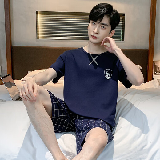 CarsemKeitn夏季男士短袖睡衣薄款棉质休闲加大码青少年家居服男宽松套装夏天 D9928 L 男L