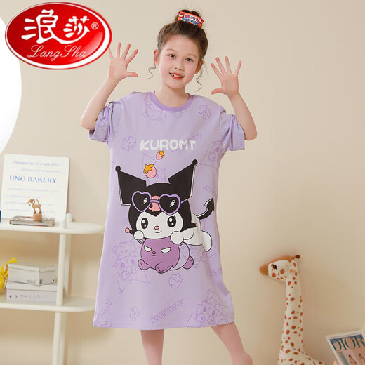 Langsha Girls Nightgown Summer Cotton Children's Pyjamas Little Girl Cute Cartoon Princess Style Fin Jupe de filles à manches courtes 9905 Mélodie Q # Jupe à manches courtes 8 taille recommandée 100-110 cm taille moyenne