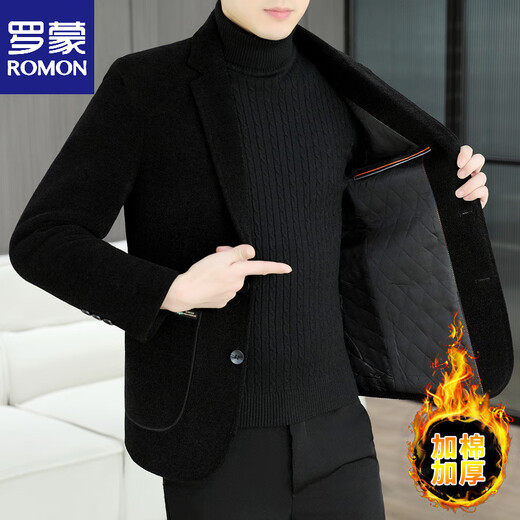 ROMON autumn and winter men's new woolen suit jacket with cotton and thickening casual versatile suit for young and middle-aged men 9917 black 2XL 141-155Jin Jin equals 0.5 kg