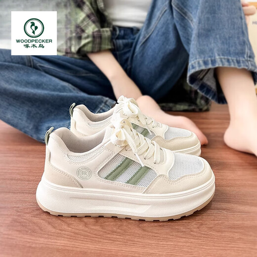 Woodpecker mesh breathable small white shoes for women 2025 new casual sports board shoes mesh shoes for summer thin green [mesh breathable] 35