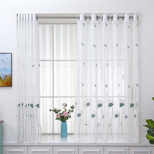 Xinyi gauze curtains, gauze curtains, white gauze partition curtains, light-transmitting and opaque gauze curtains, white sand curtains, plum blossom-pink style, width 180, height 220cm, free 92-155cm telescopic rod