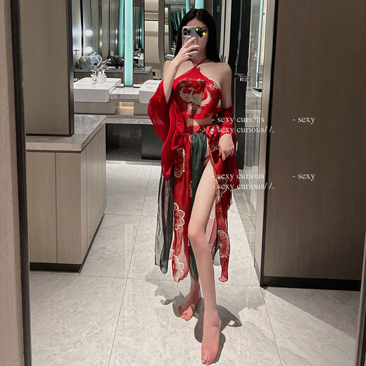 
Sexy underwear sexy Hanfu cheongsam uniform on bed seductive seductive passion set women seductive fairy suit 1049 red XXL