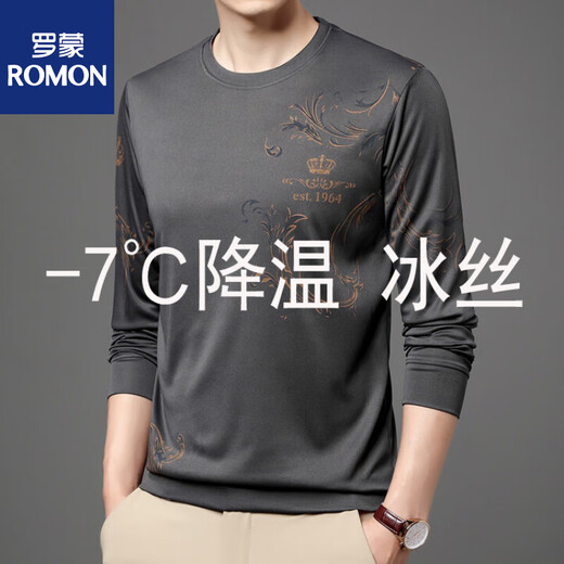 Romon 2025 Neues Eissensen-Langarm-T-Shirt für Männer im Sommer-Sommereiseide Dünne Nacken für Männer mittleren Alters losen, schnell trocknend großer Größe 6627 Blau M 165