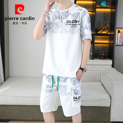 皮尔卡丹（pierre cardin）2025夏季新款短袖套装男青少年百搭短裤休闲运动两件套渐变色男装 6187蓝色 M
