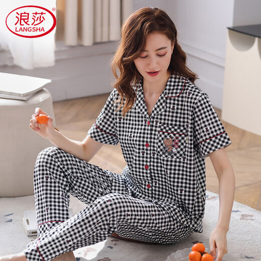 Langsha Pajamas Los pantalones de manga corta de algodón puro de algodón de mujeres 2025 Nuevo algodón de mediana edad Madre de verano ropa de verano Home A9923 XL adecuado para 115-135Jin [Jin equivale a 0,5 kg]