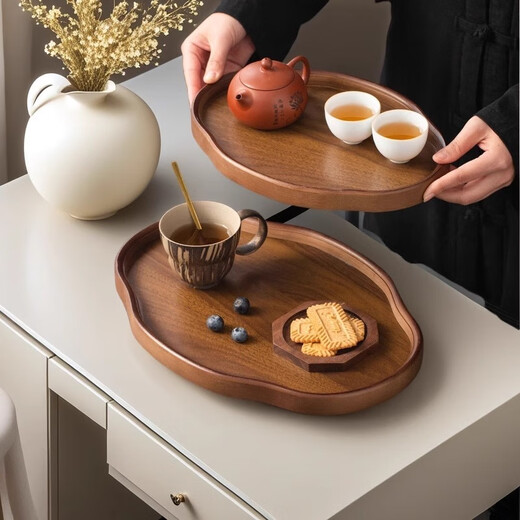 Chinese style bamboo wooden snacks and dried fruits fruit storage tray high-looking cake snack tray household tea cup storage retro color 37*26*2.3 Ruyi large size
