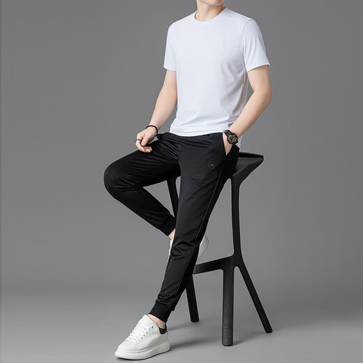ZHIDOUDOU ice silk short sleeve shorts suit men's summer thin style with handsome casual sports suit including 13601 trousers suit gray M /165