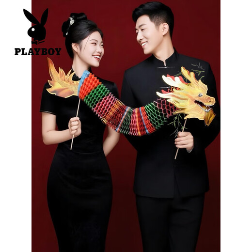 Playboy (PLAYBOY) New Chinese style national style suit suit for young adult ceremony groom style engagement stand collar tunic suit thin men's new Chinese style jacket high quality upgraded style M (recommended weight 100-120 Jin Jin equals 0.5 kg)
