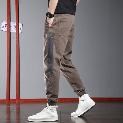 
Playboy (PLAYBOY) summer thin casual pants for men's trendy brand loose tying foot sports pants 2025 new summer workwear Harem pants 9859 black XL size 32-33