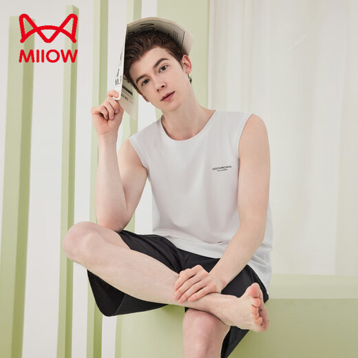 Catman Miiow Pajama en coton modal haut de gamme short de gilet d'été pour hommes minces de pyjamas masculins Les vêtements de maison peuvent être portés à l'extérieur de la roche gris bxm679b l