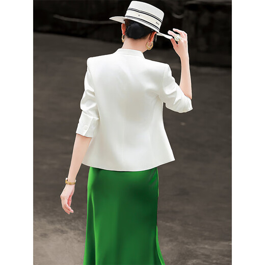 Lanser's new summer 2025 style high-end commuter suit top waist-hugging short satin blazer for women white S