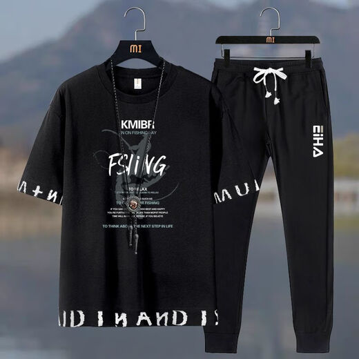 
Caiqiao Men's Set Summer 2025 New Men's Set T-Shirt Short Sleeve Summer Loose Casual Sports Breathable Set Black FSLING Fishing (Top + Pants) 6630 M Proposal 100-120Jin [Jin equals 0.5 kg]