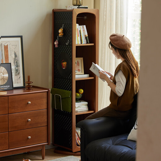 Lianggong rotierender Spiegelschrank Dressing Spiegel Kirschholz Japaner 360-Grad rotierende Bücherregal Aufbewahrungslochboardbodenboden-Ganzkörperspiegel Boxwood mittelalterlicher Stil rotierender Spiegel (Mantel hängt)