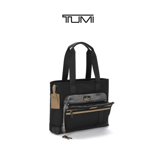 Tuming DFO FREMONT Men's Tote Bag Casual Commuting Handheld Tote Bag Black with Khaki_02223309DKOE -