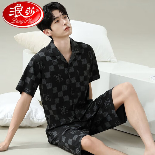 
Langsha 2025 new pajamas men's summer short-sleeved shorts summer thin casual can be worn outside large-size home clothing set 6623 men's M standard M (high 165/100 Jin [Jin equals 0.5 kg])