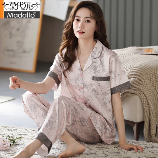 Modal Pyjamas für Frauen in Sommereiseis Seiden kurzärmelige Hosen 2025 Neuer Sommer emuliert Seiden Sommer mittleren Alters Heimkleidung 6626 m (empfohlen, Gewicht 80-100 Jin zu tragen [Jin ist gleich 0,5 kg])