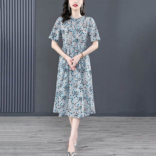 Ehangy light luxury brand dress for women 2025 summer new casual fashion design sense temperament comfortable floral skirt color L (100-115Jin[Jin equals 0.5 kg])