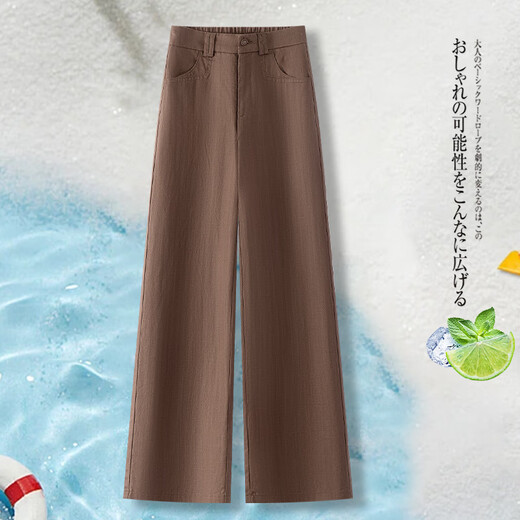 黛姿茹天丝亚麻窄版阔腿裤女夏季2025新款高腰显瘦垂感直筒休闲裤薄款 杏色 M (27) 推荐95-105斤