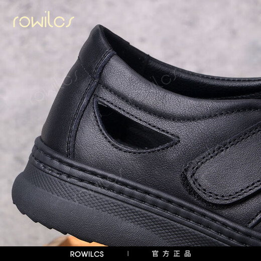 Rowilcs Marke Sandals Herren Sommer Neue hohle Lederschuhe für Männer dicker Sohle nicht rutscher Kopf atmungsaktives lässiges Lochschuhe Leichtes Schwarz 39