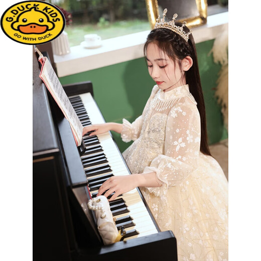 G.DUCKKIDS女童礼服轻奢小众钢琴演出服儿童生日公主裙长袖主持人花童婚礼裙 热售9215香槟色长袖【单裙】 150 cm 建议身高140-145cm年龄1