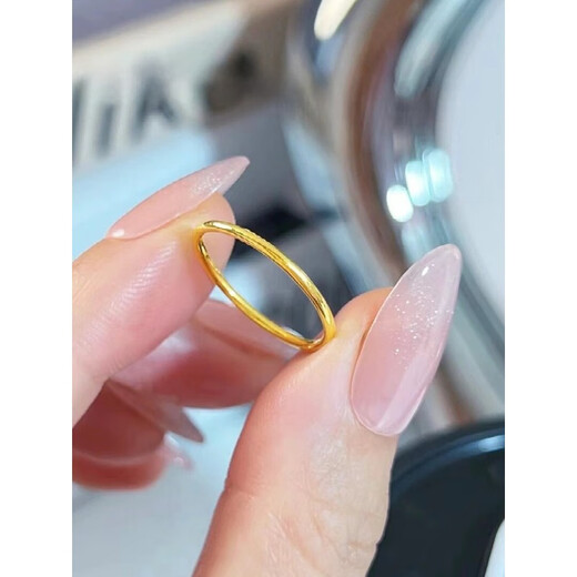 QUAMER plated 18K gold ancient style ring for women, fashionable and personalized plain ring 1mm thin ring Internet celebrity fashion exquisite and simple 1mm extremely thin round ring US size 5