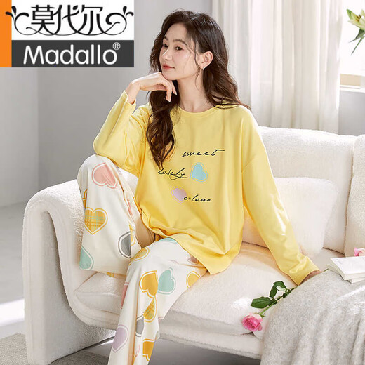 莫代尔睡衣女春秋纯棉长袖套装春夏纯棉薄款圆领家居服女士可爱2025新款 V-9938 2XL 【140-160斤】