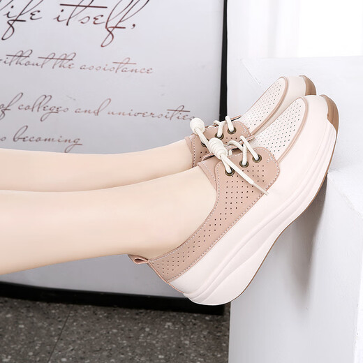 Pic de bois d'été en cuir moyen d'âge moyen chaussures célibataires de semelles de chaussures à pointes à poinchage couvertes de grande taille