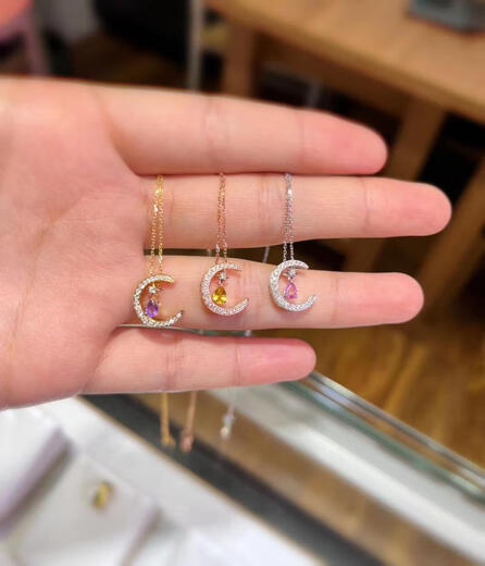 Chuansen Xingyue Necklace 18K Gold Diamond One Multi-Wear Sapphire Pendant Rose Gold Fashionable Exquisite Clavicle Chain AU750 18K Gold Platinum * Pink Sapphire 45cm