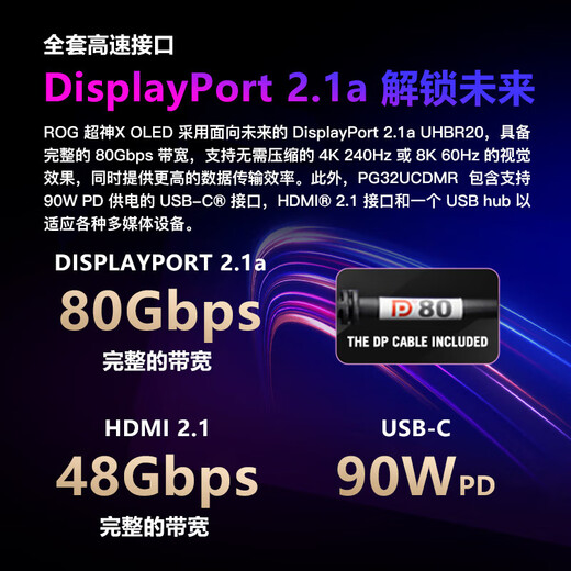 ASUS ROG Super God 32 OLED 32-inch 4K display 240Hz high brush gaming G-sync compatible 0.03ms response DP2.1 Dolby Vision Type-C90W PG32UCDMR 4K240Hz DP2.1