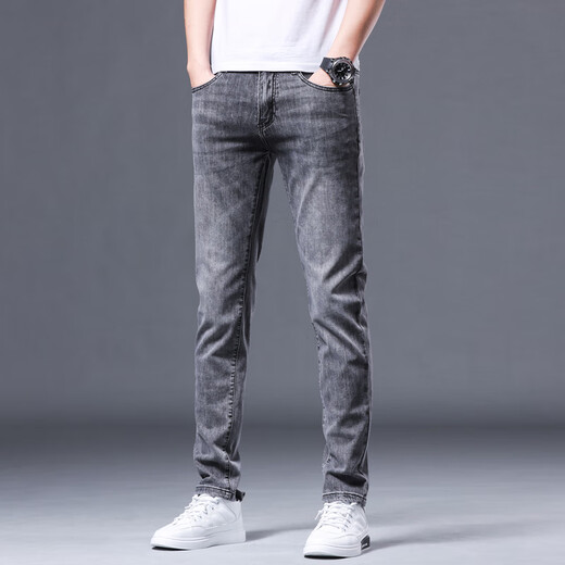 Lilang High-End Hong Kong Sommer Rauchgrau Jeans Slim Feet Trendy Brand Elastic Casual Hohose Korean Style Trend BML1048 Hellblau 28