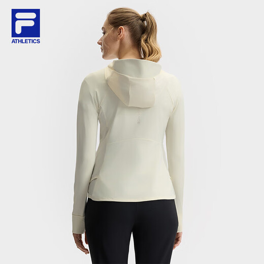 FILA Official Women's Knitted Hooded Jacket Fitness Sports Cool Sunscreen Top Feather White-IV M 165/84A/M